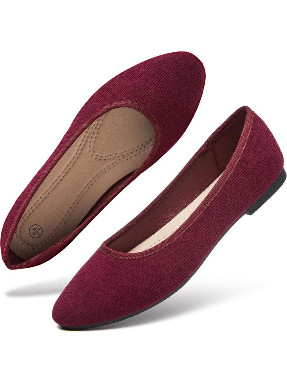 Women's Wine Red Suede Ballet Flats Dress Shoes Round Toe Comfortable Casual